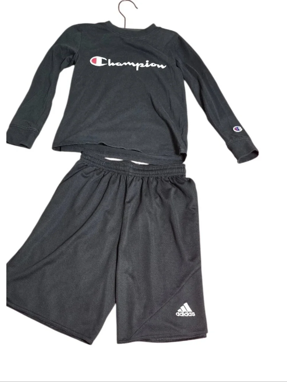Champion Black Long Sleeve Pajama Top with Black Shorts